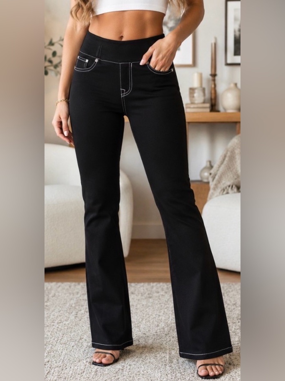 True Religion Truly Snatched Becca High Rise Bootcut Pull-On Jeans Black Contras